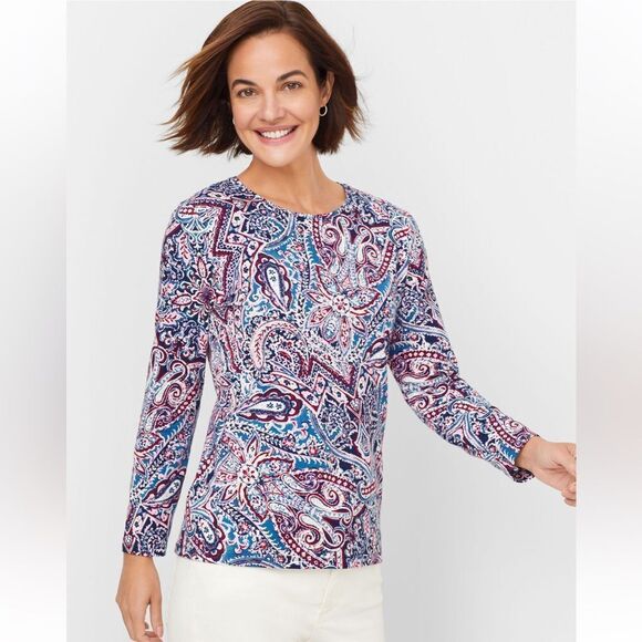 The Talbots Crewneck Tee in Scrolling Paisley - Picture 1 of 12